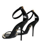 Dolce & Gabbana Black Keira Leather Faux Pearl Sandals Heels Shoes