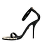 Dolce & Gabbana Black Keira Leather Faux Pearl Sandals Heels Shoes