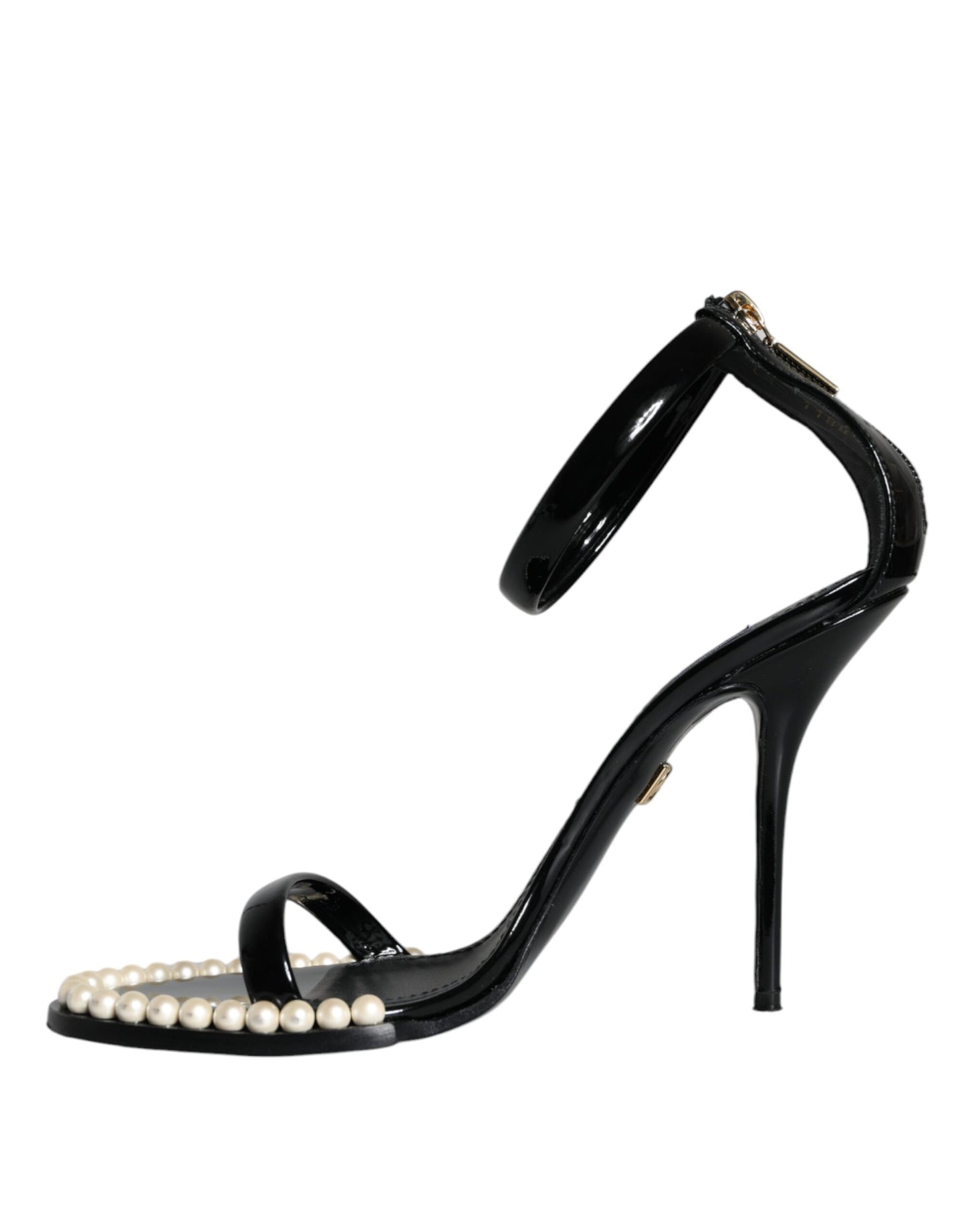 Dolce & Gabbana Black Keira Leather Faux Pearl Sandals Heels Shoes