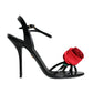 Dolce & Gabbana Black Leather Rose Ankle Strap Keira Sandals Shoes