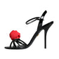 Dolce & Gabbana Black Leather Rose Ankle Strap Keira Sandals Shoes