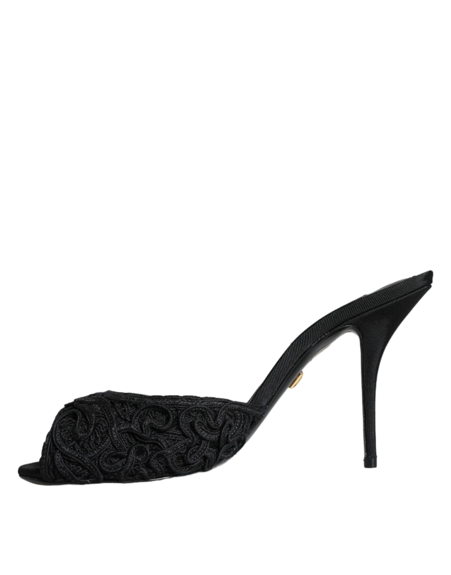 Dolce & Gabbana Black Keira Cordonetto Heels Slides Shoes