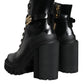 Dolce & Gabbana Black Calf Leather Logo Trekking Biker Boots Shoes