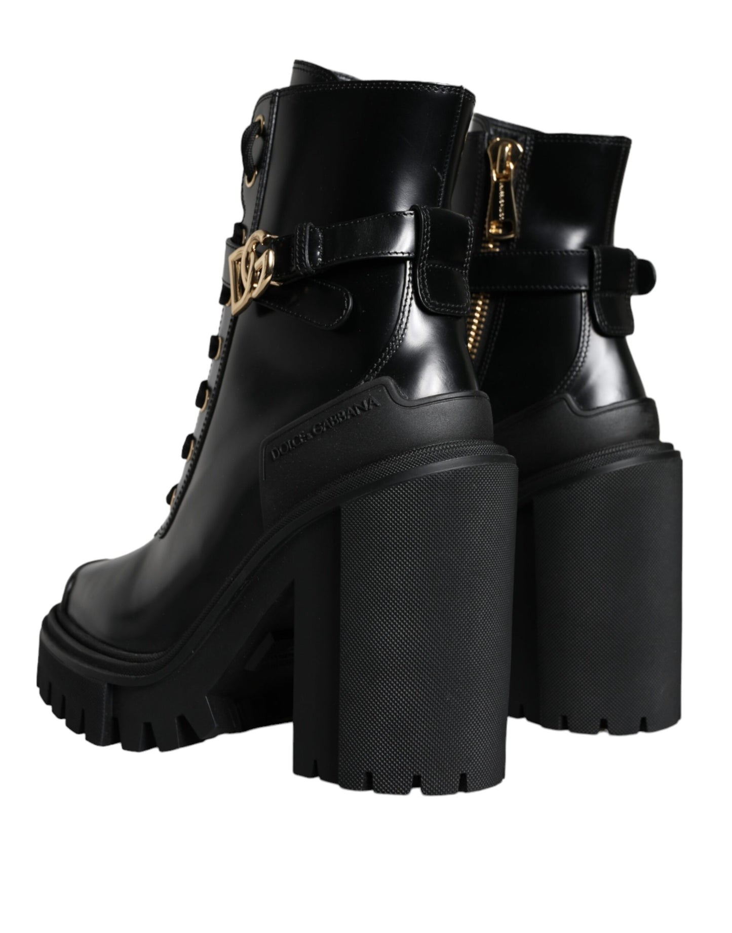 Dolce & Gabbana Black Calf Leather Logo Trekking Biker Boots Shoes