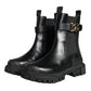 Dolce & Gabbana Black Leather Combat Mid Calf Boots Shoes