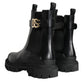 Dolce & Gabbana Black Leather Combat Mid Calf Boots Shoes