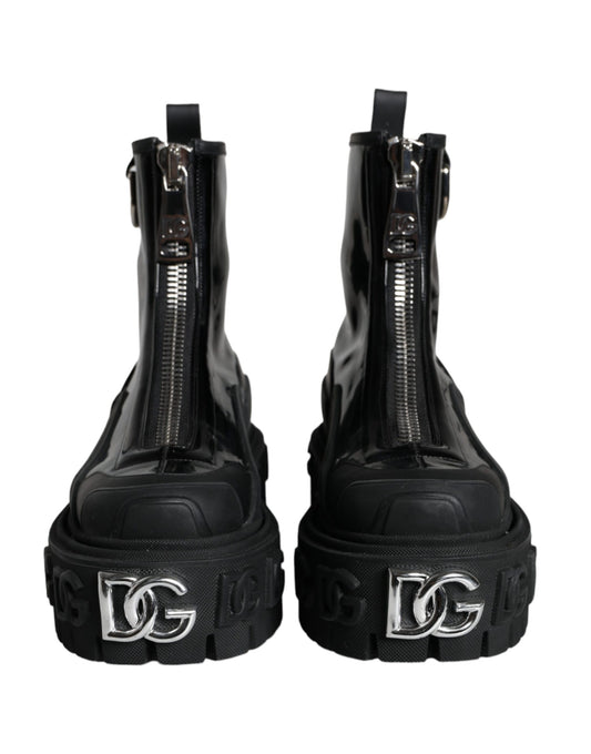 Dolce & Gabbana Black Leather Rubber Logo Ankle Boots Shoes