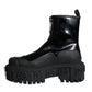 Dolce & Gabbana Black Leather Rubber Logo Ankle Boots Shoes