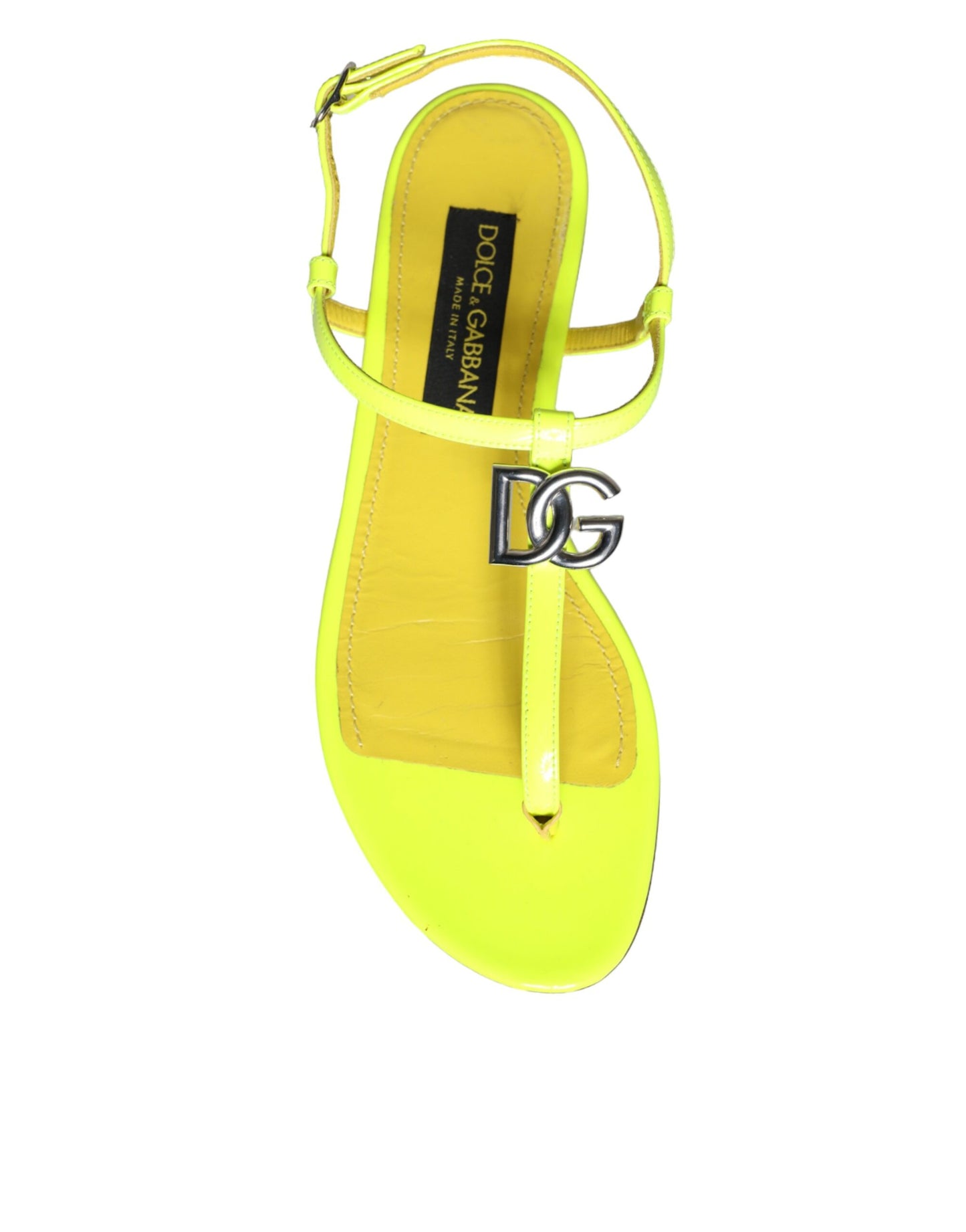 Dolce & Gabbana Yellow Leather DG Logo Flats Sandals Shoes