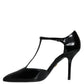 Dolce & Gabbana Black Leather T-strap Stiletto High Heels Shoes