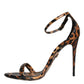 Dolce & Gabbana Brown Leopard Leather Ankle Strap Sandals Shoes