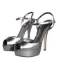 Dolce & Gabbana Metallic Silver Leather Keira Platform Sandals Shoes