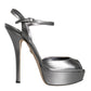 Dolce & Gabbana Metallic Silver Leather Keira Platform Sandals Shoes