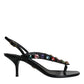 Dolce & Gabbana Black Leather Crystal Slingback Sandals Shoes