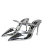 Dolce & Gabbana Silver Crystal Leather Slip On Sandals Shoes