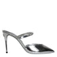 Dolce & Gabbana Silver Crystal Leather Slip On Sandals Shoes