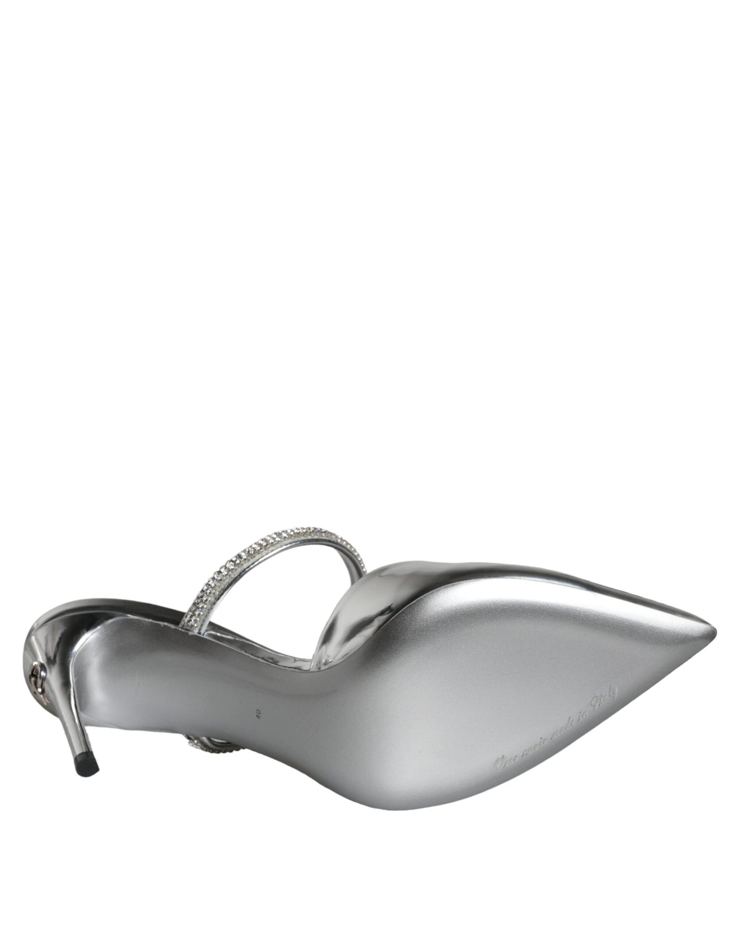 Dolce & Gabbana Silver Crystal Leather Slip On Sandals Shoes