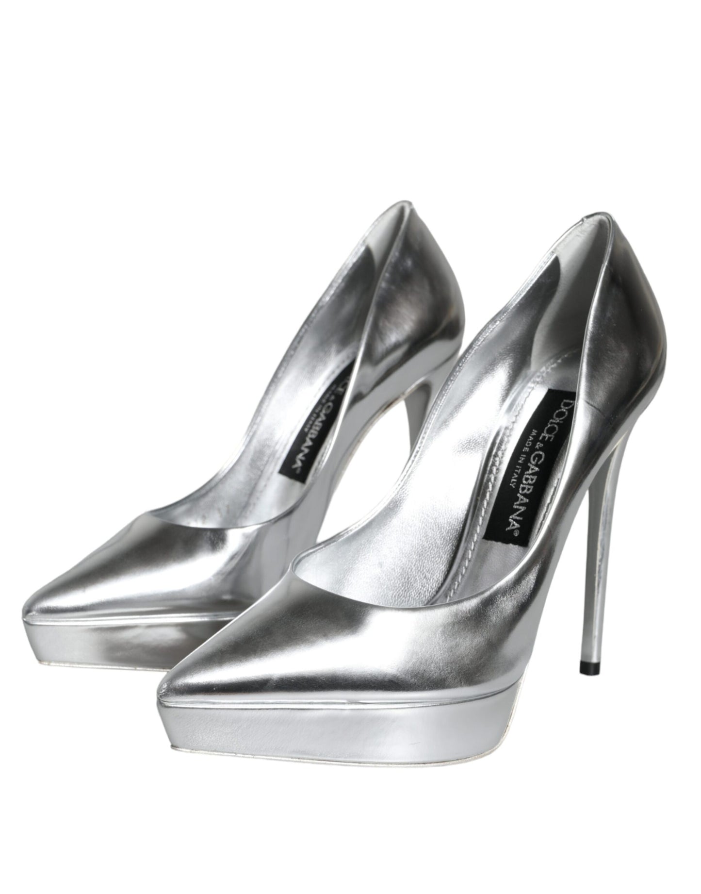 Dolce & Gabbana Silver Leather Platform Heels Pumps Shoes