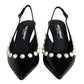 Dolce & Gabbana Black Leather Faux Pearl Heel Slingback Shoes