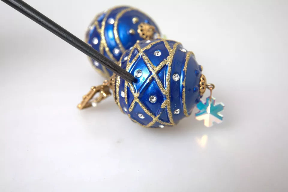 Dolce & Gabbana Gold Brass Blue Dangle Christmas Ball Crystal Clip On Earrings