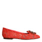 Dolce & Gabbana Coral Lace Crystal Ballet Flats Loafers Shoes