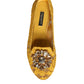 Dolce & Gabbana Mustard Lace Crystal Ballet Flats Loafer Shoes