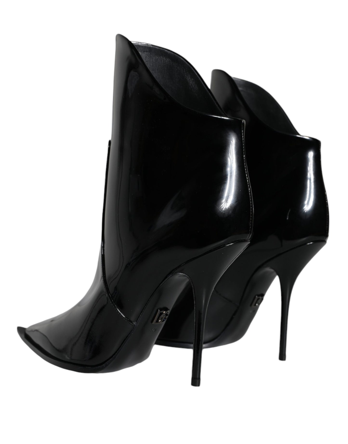 Dolce & Gabbana Black Patent Leather Pointed Ankle Boots Shoes