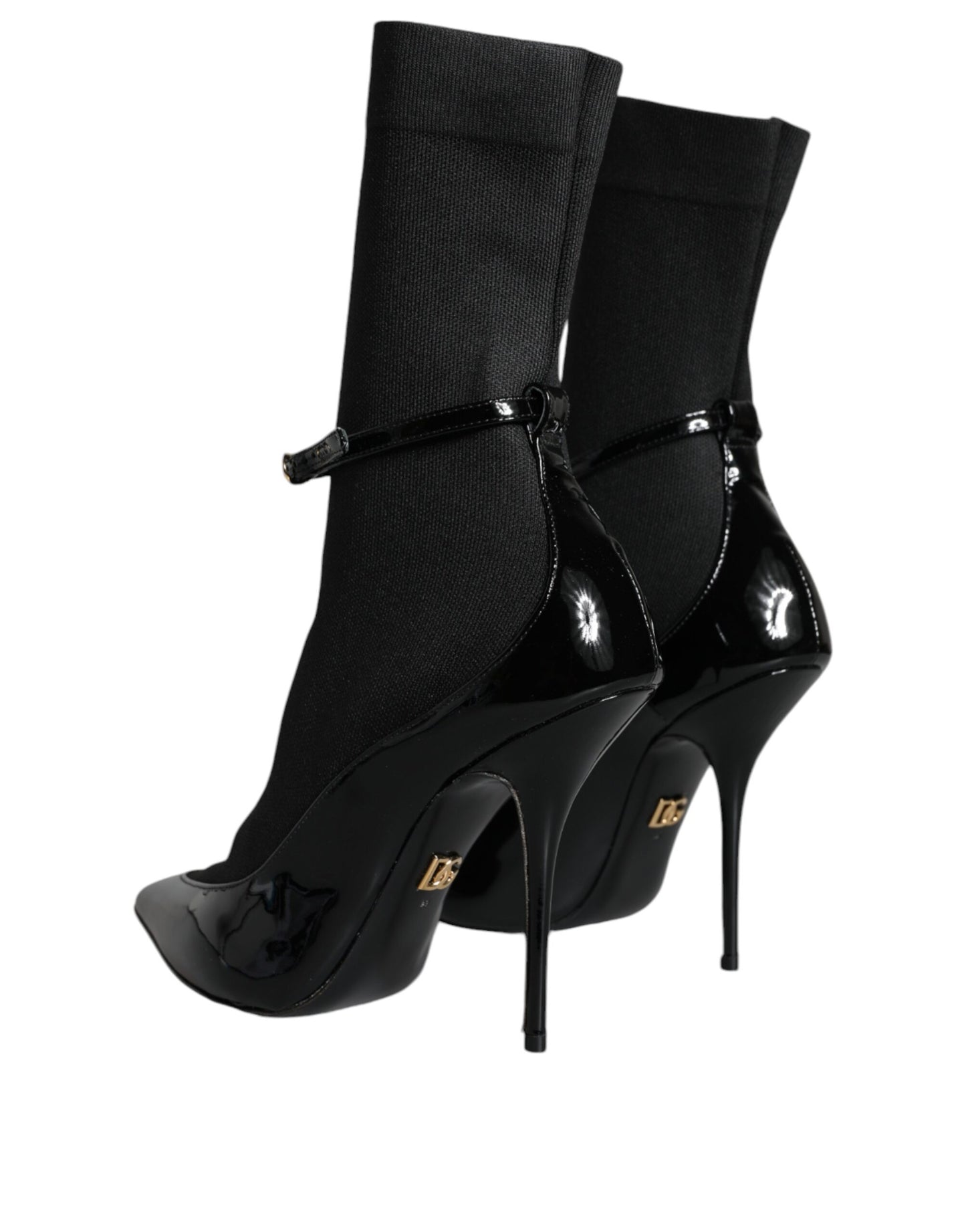 Dolce & Gabbana Black Leather Stilettos Booties Socks Shoes