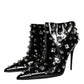 Dolce & Gabbana Black Leather Studs Crystal Ankle Boots Shoes