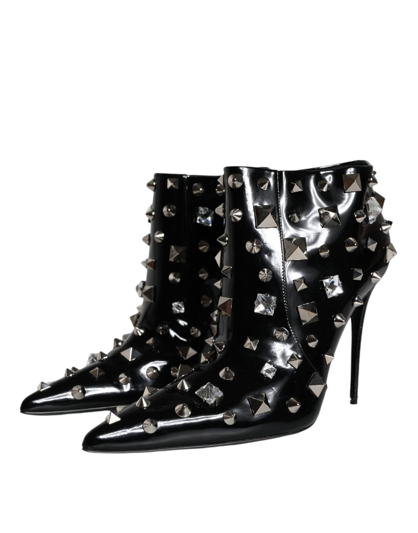 Dolce & Gabbana Black Leather Studs Crystal Ankle Boots Shoes