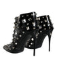 Dolce & Gabbana Black Leather Studs Crystal Ankle Boots Shoes