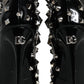 Dolce & Gabbana Black Leather Studs Crystal Ankle Boots Shoes