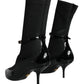 Dolce & Gabbana Black Leather Stilettos Booties Socks Shoes