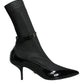 Dolce & Gabbana Black Leather Stilettos Booties Socks Shoes