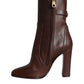 Dolce & Gabbana Brown Leather Heels Mid Calf Boots Shoes