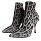 Dolce & Gabbana Gray Leopard Stretch Heels Ankle Boots Shoes