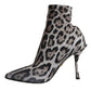 Dolce & Gabbana Gray Leopard Stretch Heels Ankle Boots Shoes