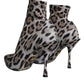 Dolce & Gabbana Gray Leopard Stretch Heels Ankle Boots Shoes