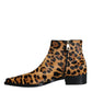 Dolce & Gabbana Brown Leopard Calf Fur Ankle Boots Shoes