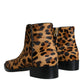 Dolce & Gabbana Brown Leopard Calf Fur Ankle Boots Shoes