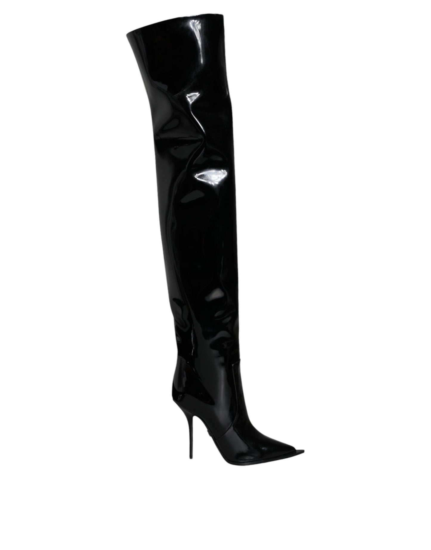 Dolce & Gabbana Black Patent Leather Knee High Boots Shoes