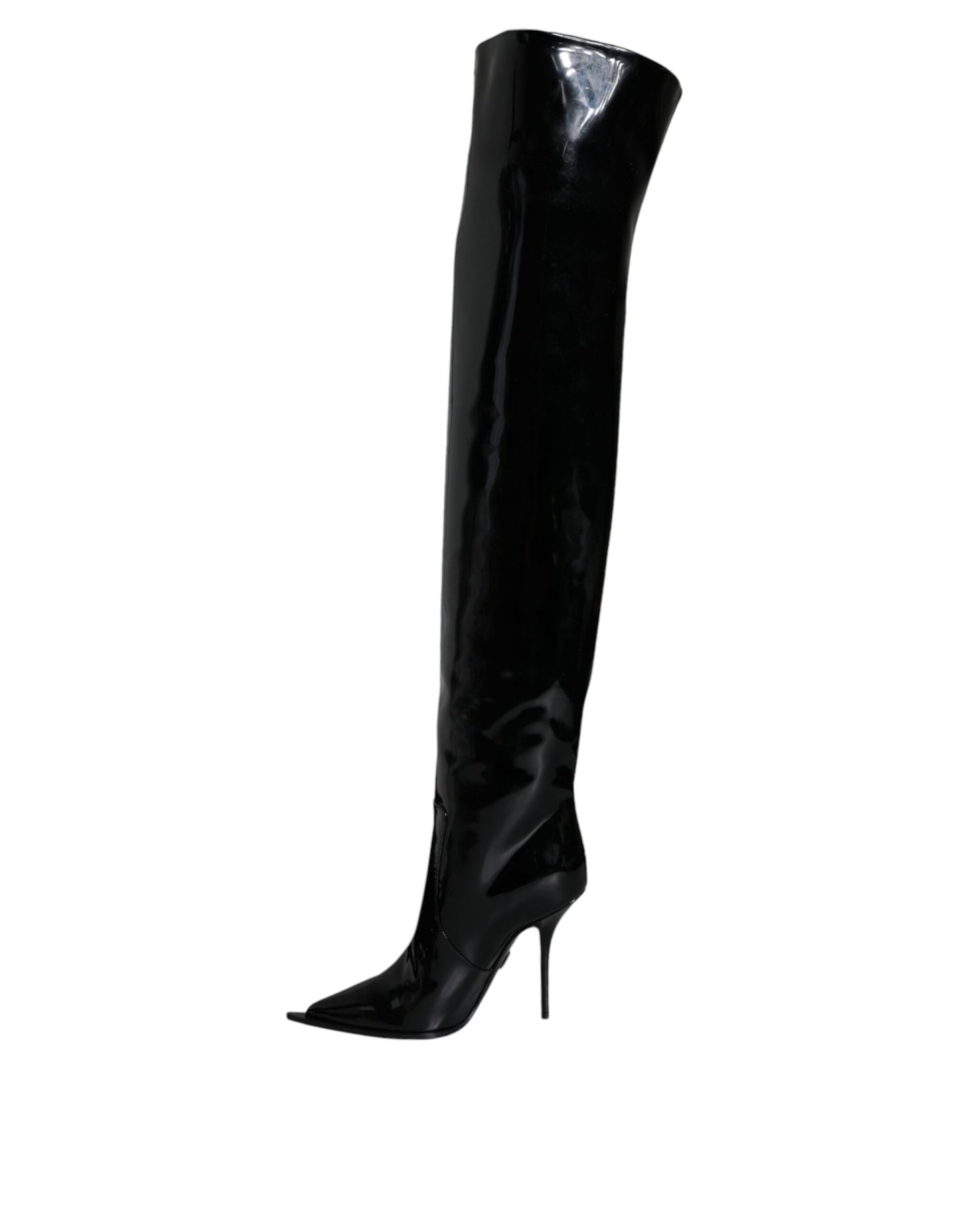 Dolce & Gabbana Black Patent Leather Knee High Boots Shoes