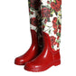 Dolce & Gabbana Red Floral Rubber Knee High Flat Boots Shoes