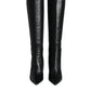 Dolce & Gabbana Black Leather Gold Tone Logo High Boots Shoes