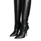 Dolce & Gabbana Black Leather Gold Tone Logo High Boots Shoes