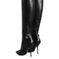 Dolce & Gabbana Black Leather Gold Tone Logo High Boots Shoes