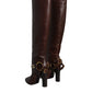 Dolce & Gabbana Brown Leather Gold Tone Logo High Boots Shoes