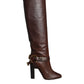 Dolce & Gabbana Brown Leather Gold Tone Logo High Boots Shoes