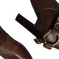 Dolce & Gabbana Brown Leather Gold Tone Logo High Boots Shoes