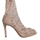 Dolce & Gabbana Beige Stretch Taormina Lace Boots Shoes